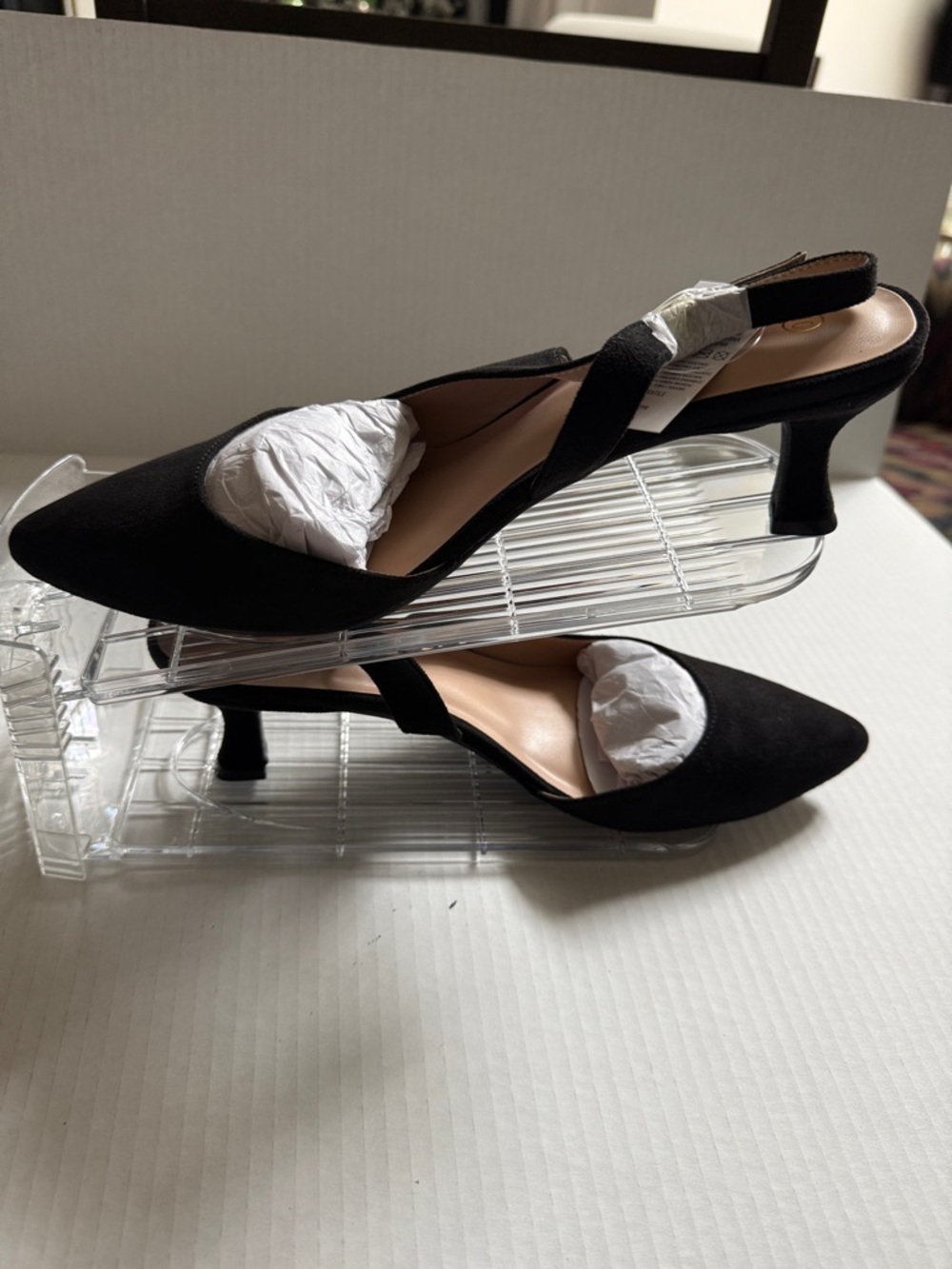 Black Suede Pointed Toe Slingback Kitten Heels